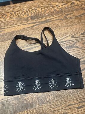 lululemon athletica X Y7 Energy Black Sports Bra with Prayer Hands Print